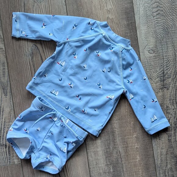 Janie and Jack Baby Recycled Sailboat Rash Guard Swimsuit 0-3m - Picture 4 of 8